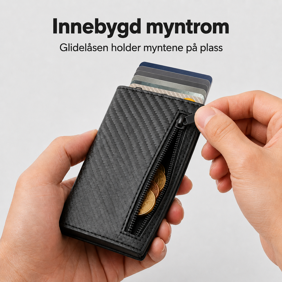 Myntrom med glidelås på baksiden